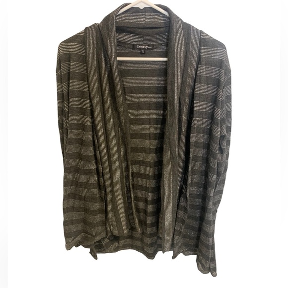 💛 George. XL/TG Grey & Silver Striped Open Cardigan - Picture 1 of 6